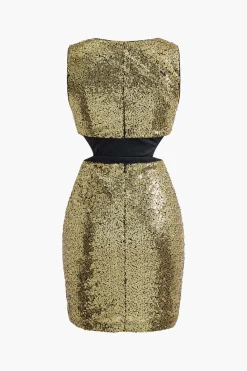 Sequin V-neck Sleeveless Cut Out Mini Dress