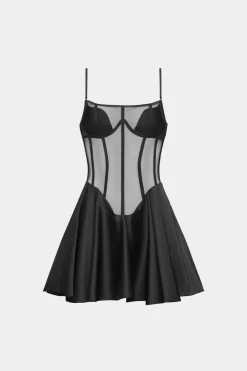 Sheer Mesh Corset Bustier Mini Dress