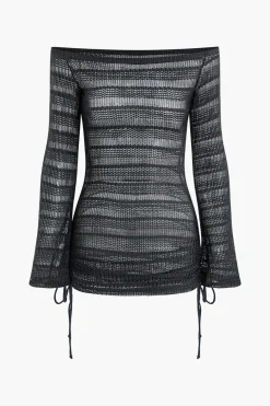 Sheer Off Shoulder Bell Sleeve Cover Up