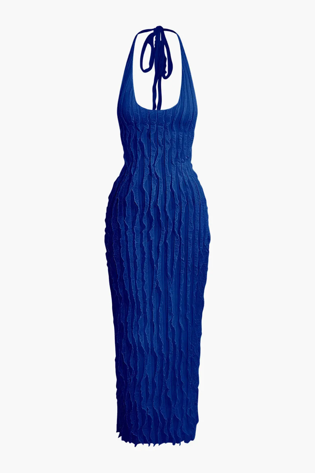 Sheer Ruffle Texture Halter Backless Maxi Dress