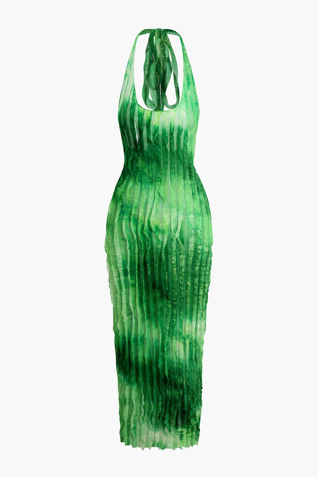 Sheer Ruffle Texture Halter Backless Maxi Dress