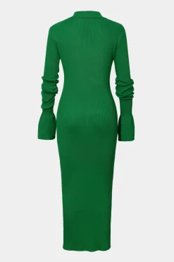Shell Sleeve Ribbed Buttons Down Maxi Dress