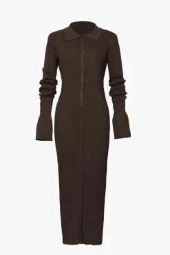 Shell Sleeve Ribbed Buttons Down Maxi Dress