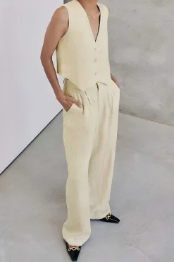 Sleeveless Button Vest And Wide Leg Pants Set
