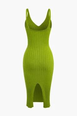 Sleeveless V-Neck Knit Midi Dress