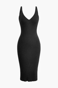 Sleeveless V-Neck Knit Midi Dress