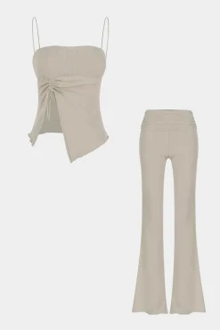 Slip Ruched Drawstring Cami Top And Pants Set