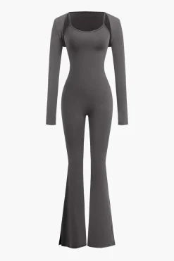 Slit Leg Cami Jumpsuit And Shrug Set