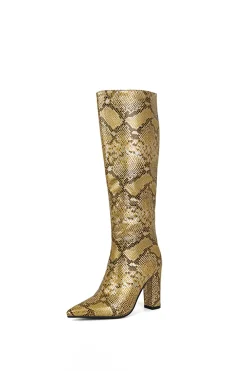 Snake Pattern Faux Leather Pointed Toe Knee High Boots