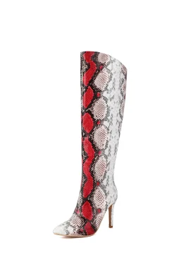 Snake Skin Faux Leather High Heel Pointed Toe Over The Knee Boots