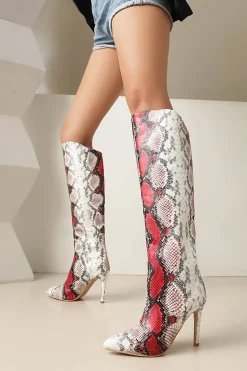 Snake Skin Faux Leather High Heel Pointed Toe Over The Knee Boots