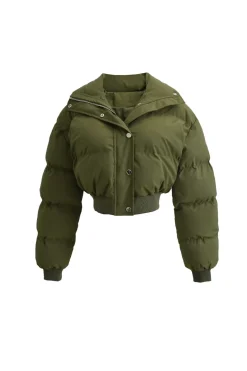 Solid Button Zipper Puffer Outerwear