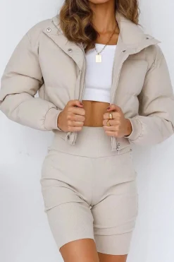 Solid Button Zipper Puffer Outerwear