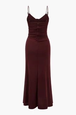 Solid Appliques Ruched Slip Midi Dress