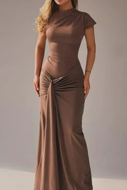 Solid Asymmetrical Knot Maxi Dress