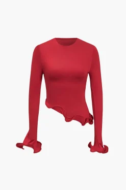 Solid Asymmetrical Long-Sleeve Top
