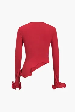 Solid Asymmetrical Long-Sleeve Top
