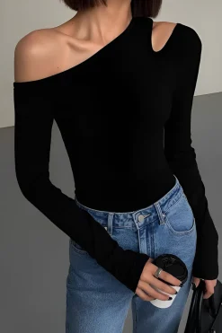 Solid Asymmetrical Long-Sleeve Top