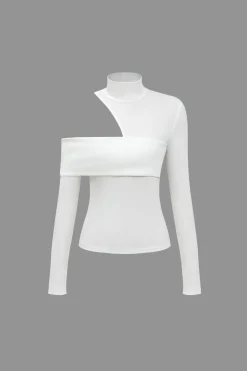 Solid Asymmetrical Long-Sleeve Top