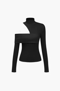 Solid Asymmetrical Long-Sleeve Top