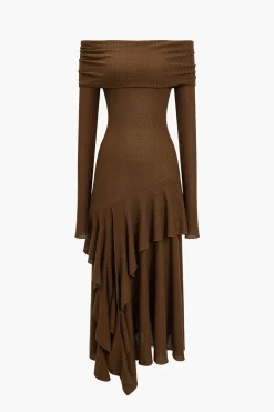 Solid Asymmetrical Off Shoulder Maxi Dress