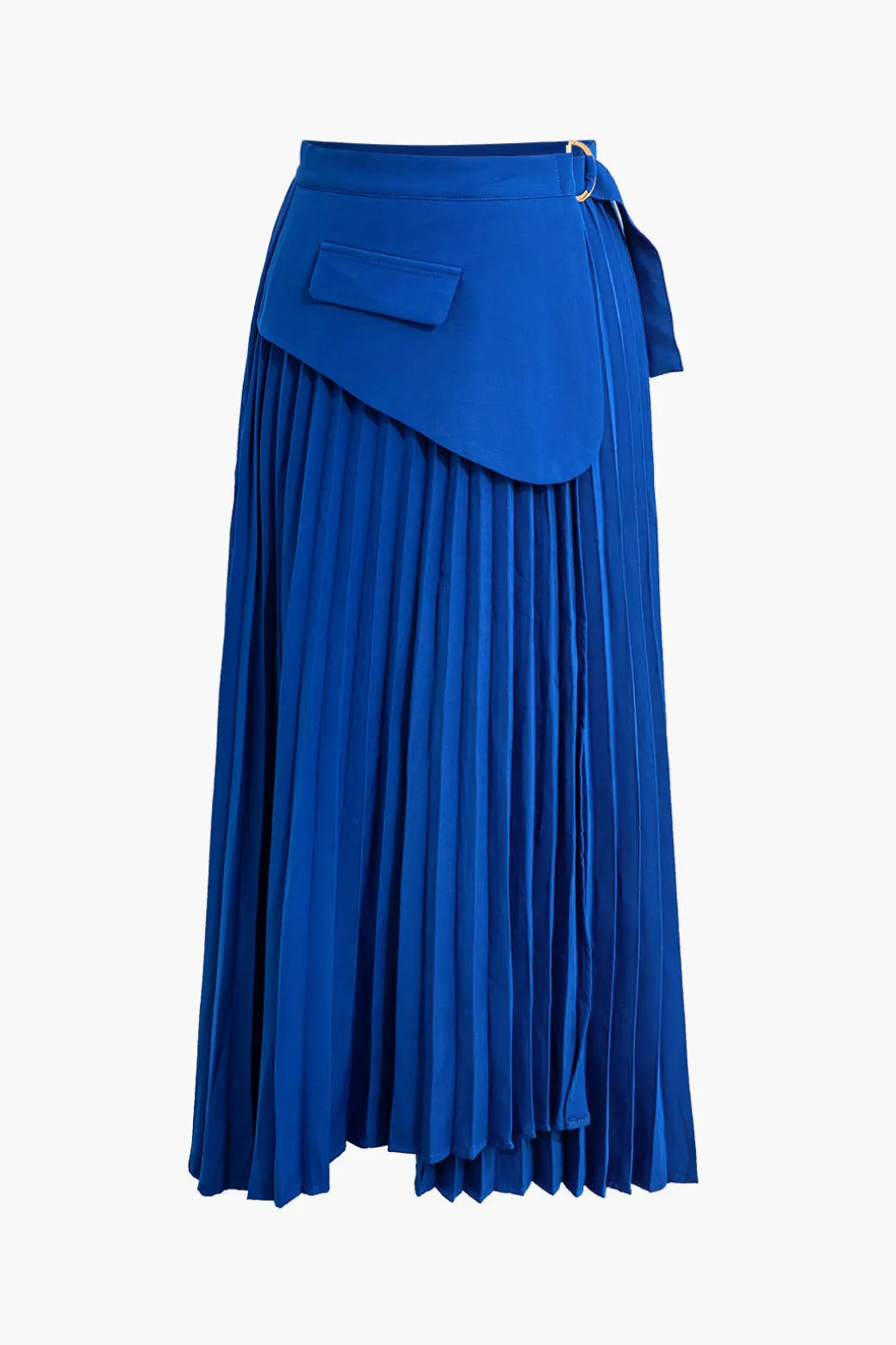 Solid Asymmetrical Pleated Skirt
