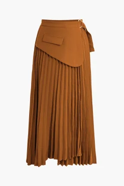 Solid Asymmetrical Pleated Skirt