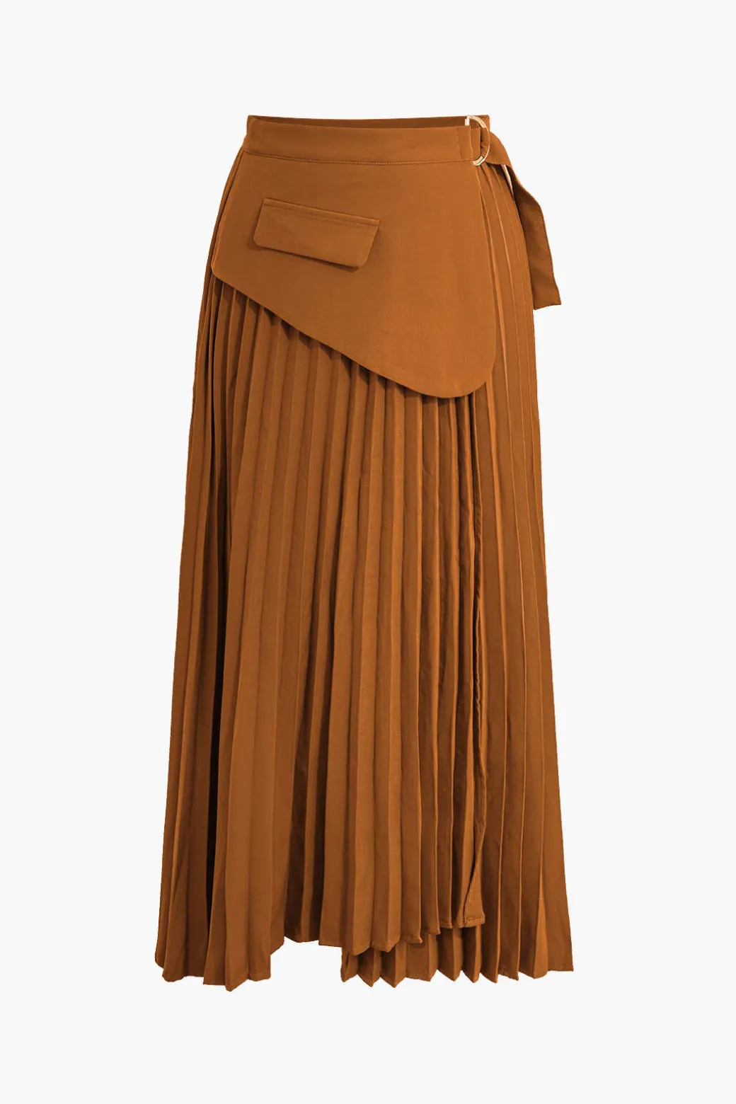 Solid Asymmetrical Pleated Skirt