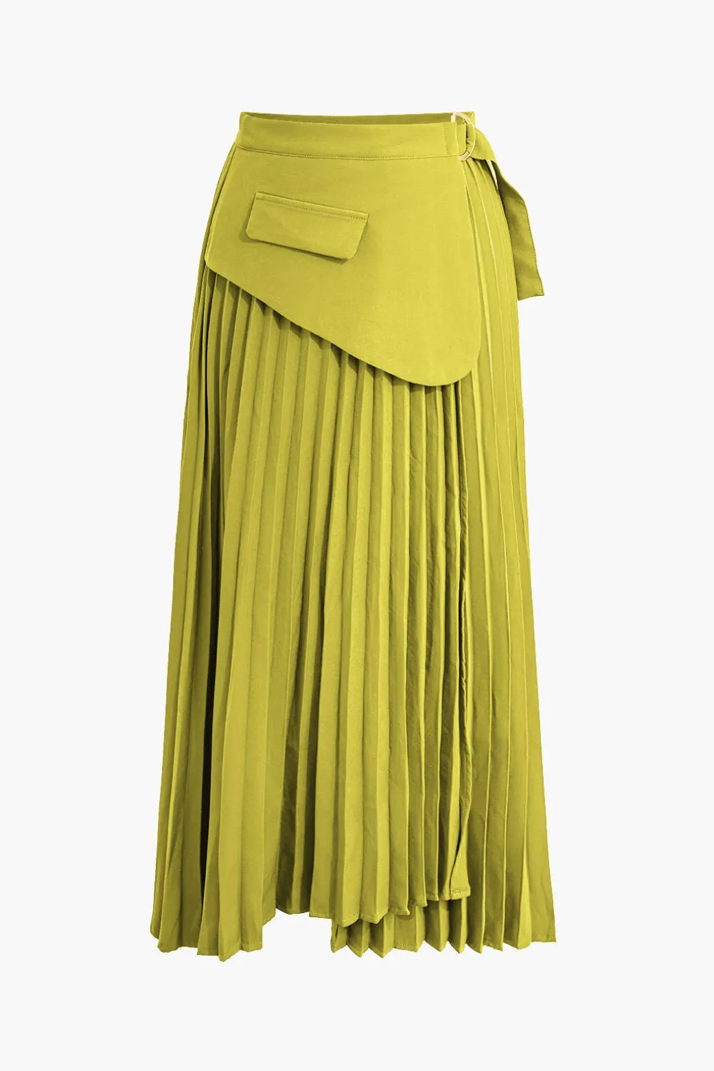 Solid Asymmetrical Pleated Skirt
