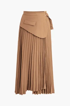 Solid Asymmetrical Pleated Skirt