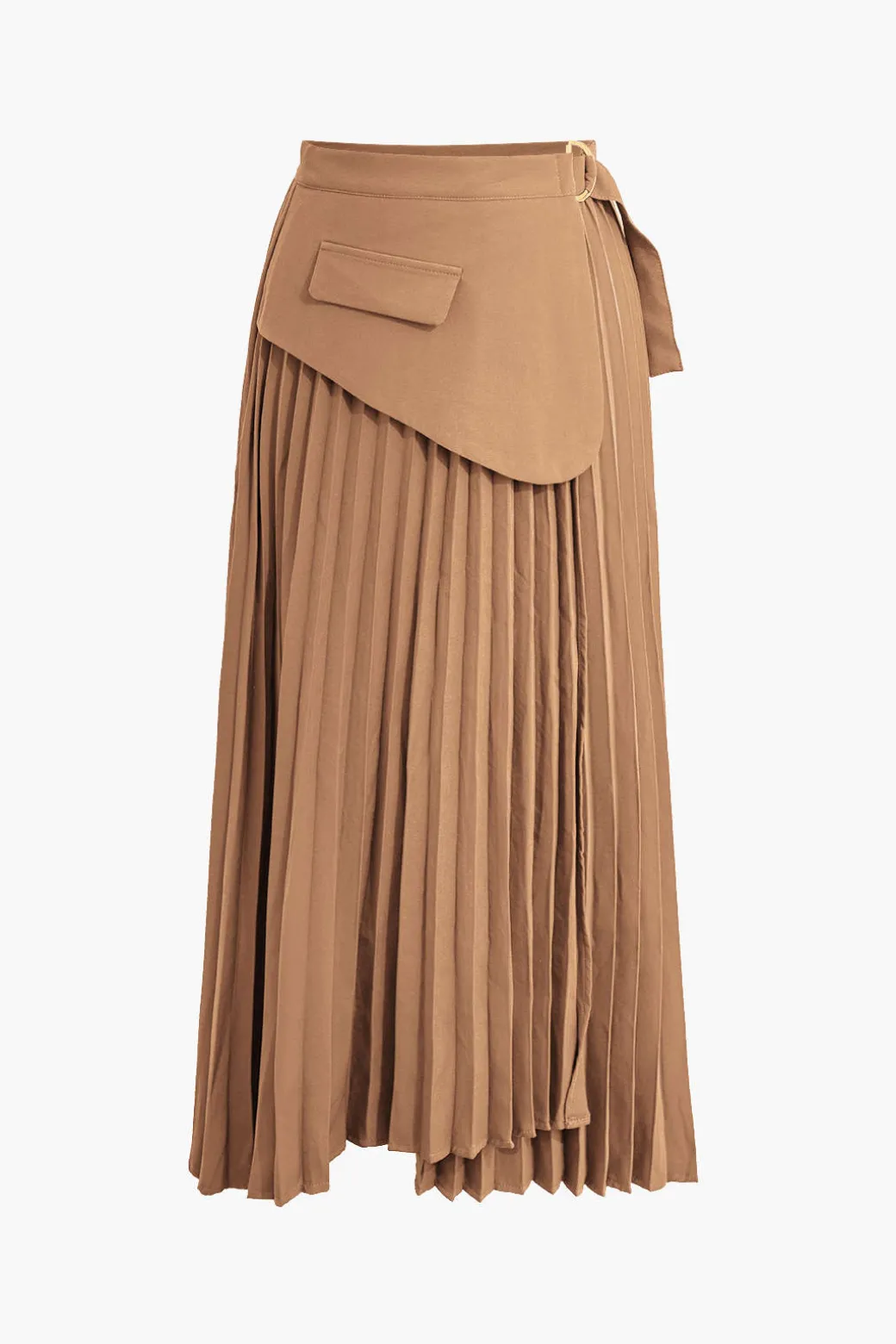 Solid Asymmetrical Pleated Skirt