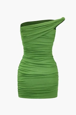 Solid Asymmetrical Ruched Mini Dress