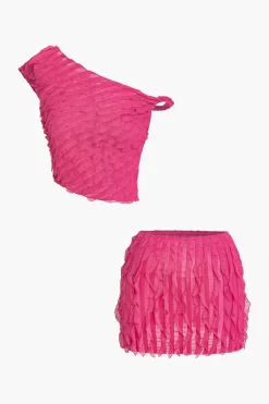 Solid Asymmetrical Ruffle Skirt Set