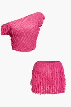 Solid Asymmetrical Ruffle Skirt Set