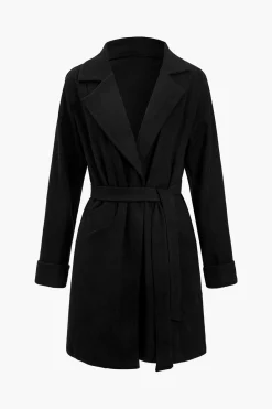 Solid Asymmetrical Tie-Up Coat