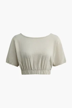 Solid Backless Bow Knotted Short Set