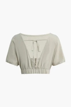 Solid Backless Bow Knotted Short Set
