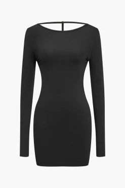 Solid Backless Long Sleeve Mini Dress