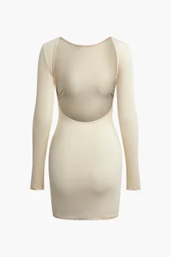 Solid Backless Long-Sleeve Mini Dress