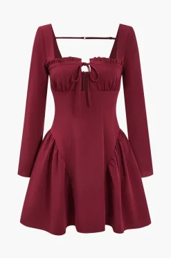 Solid Backless Ruched Tie-Up Mini Dress