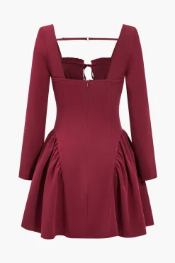 Solid Backless Ruched Tie-Up Mini Dress
