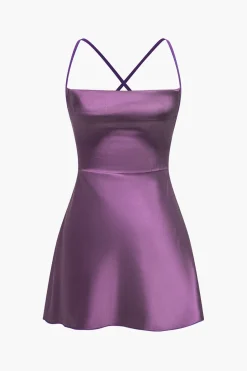 Solid Backless Tie-Up Night Dress