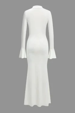 Solid Bell Sleeve Long Sleeve Maxi Dress