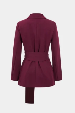 Solid Belt Blazer And Pants Set