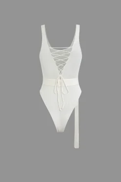 Solid Belted Back Tie Bodysuit