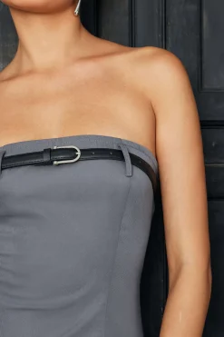 Solid Belted Strapless Mini Dress