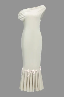 Solid Bow Asymmetrical Midi Dress