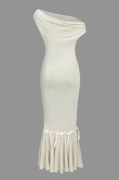 Solid Bow Asymmetrical Midi Dress