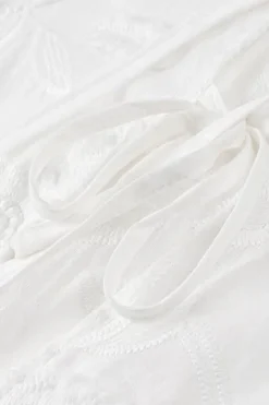Solid Bow Embroidery Tie-Up Short-Sleeve Shirt