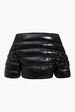Solid Button Boat Neck Puffer